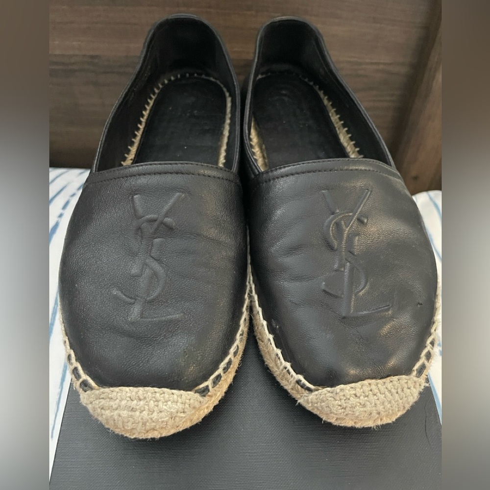 Saint Laurent black leather espadrilles size 37.5- Authentic